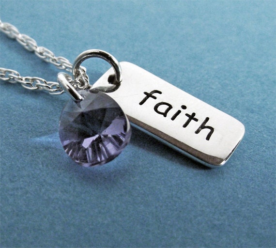 Faith Necklace Crystal Charm Faith Jewelry Sterling Silver