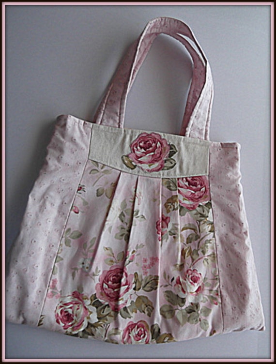 Shabby chic purse or diaper bag in beautiful rose pattern with