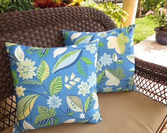 Indoor / Outdoor Pillow Cover / Blue Pillow Cover / Blue Floral Pillow Cover