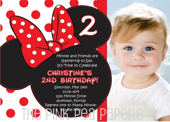 Custom Printable Red and White Polka Dot MINNIE MOUSE 5 x 7 Birthday Invitation Il_570xn