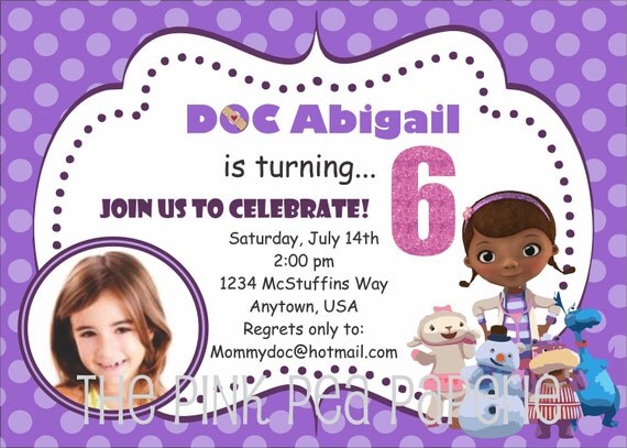 Custom Printable DOC MCSTUFFINS 5 x 7 Birthday Invitation w/ Photo Il_570xn