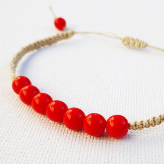 Items similar to Beaded Friendship Bracelet, Red Surfer Bracelet on Etsy