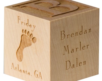 Baby Block Wooden Baby Block Unique Baby Gift Newborn Twin Baby Gift Personalized Baby Block Engraved Baby Block Baby's 1st Birthday Gift