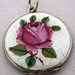 Much Loved Vintage Sterling Silver Handpainted Guilloche Enamel Locket Pendant w/ Rose