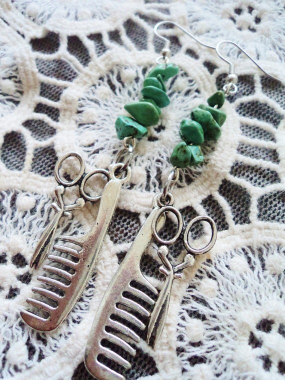 Turquoise Scissor & Comb Shear Style Earrings