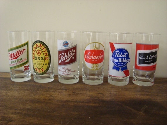 6 Vintage Beer Glasses... Miller Ballentine Schlitz Pabst