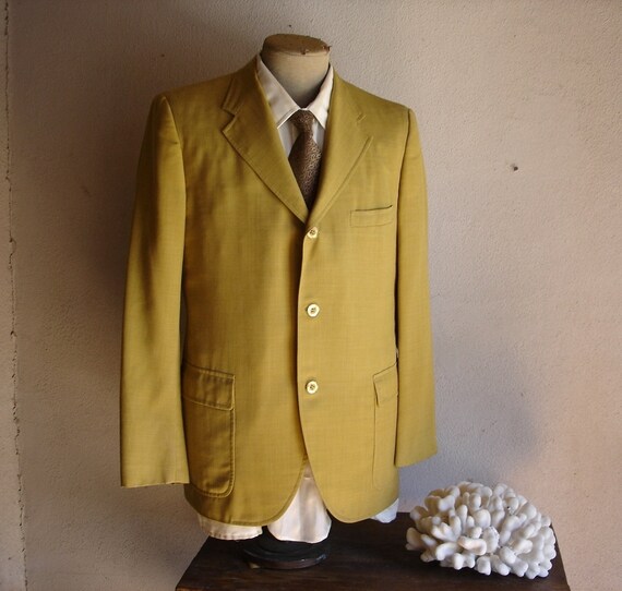 1960s MOD Suit Jacket Mens Vintage Mustard Yellow Gold 3
