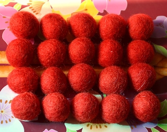 20pcs Red Wool Felt Balls (1cm, 1.5cm, or 2cm)