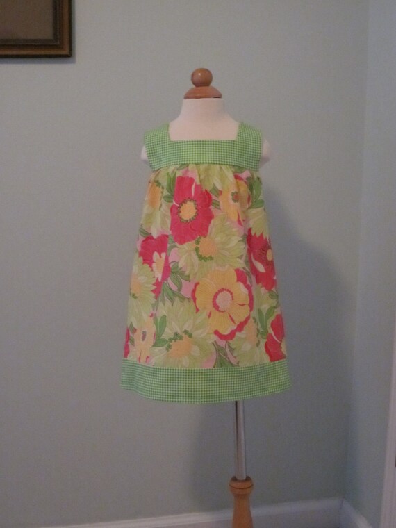 Items similar to Toddler/Little Girls's Sundress - Pink with Green and ...