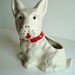 Scottie dog ceramic vintage planter in white and red