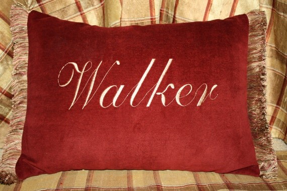 Custom Embroidered Pillow with trim 12" by 16"