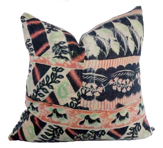 Vintage Kantha Quilt Pillow Cover 22 x 22