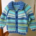 Hand knitted, striped & collared cardigan for baby boy, bright and cosy.