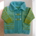RESERVED FOR DIPTI - Hand knitted baby cardigan, lime and aqua stripes, collar, fit about 3-6 months