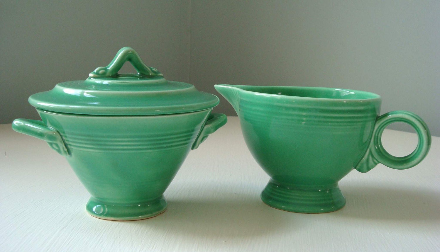 Vintage Green Harlequin Sugar Bowl & Fiestaware Creamer