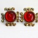 Modern Red Earrings - Large Gold Tone Stone - Vintage - Medieval - Unusual