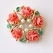Roses Pearls Brooch Pin - Resin Coral Orange Circular Brooch - Vintage