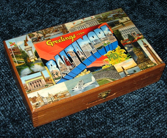 how decoupage a to wooden cigar box travel MD similar decoupage postcard to BALTIMORE Items