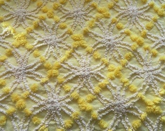 Yellow Cabin Craft White Needletufting and Bright Yellow Pops Vintage Chenille Bedspread Fabric
