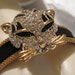 Vintage 80s Dynasty Era Tiger RHINESTONE ENAMEL Cuff Bracelet Gold Mesh Chunky Lavish