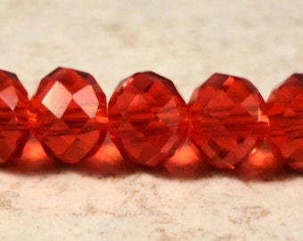 Red Rondelle Crystal Beads 8x6mm (6x8mm) Ruby Red Faceted Chinese Crystal Glass Abacus Beads on an 8 1/2 Inch Strand with 35 Beads