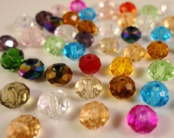 Multicolor Crystal Rondelles 6x4mm (4x6mm) Multiple Colors Faceted Chinese Crystal Glass Beads on a 8 1/4 Inch Strand with 50 Beads