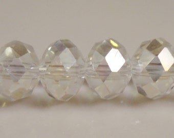 Clear Crystal Rondelles 8x6mm (6x8mm) Clear AB Chinese Faceted Crystal Beads on an 8 Inch Strand with 35 Beads