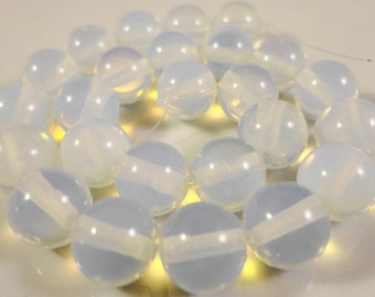 Opalite Glass Beads 8mm Round Faux Moonstone Glass Beads for Jewelry Making on a 7 1/4 Inch Strand with 24 Beads