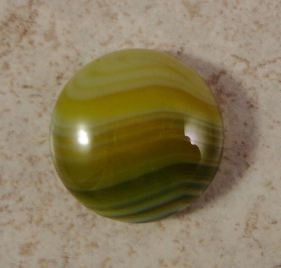 Agate Gemstone Cabochon 16x16x5mm Olive Green Striped Natural