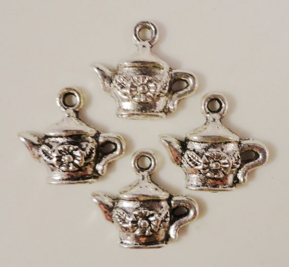 Silver Teapot Charms 14x16mm Antique Silver Metal Tea Pot