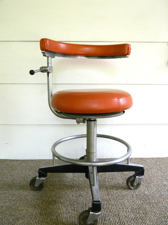 Vintage Ritter Dentist Chair Orange Doctor Stool Industrial