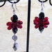 Asymmetrical Goth Blood Red Droplet Blossom and Sterling Skull Earrings