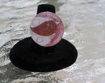 Pink and Burgundy Birdie Adjustable Button Ring