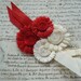 c1920's German Antique Vintage Ivory & Red Millinery Flat Rosette Flowers Ribbon Hat Trim Supply Scrapbook Paper Crafting Embellishment