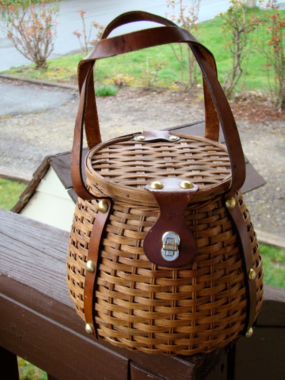 Antique Fishing creel basket wicker vintage