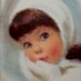 Vintage Blue Eyed Winter Girl wall hanging Soft White and Light Blue Beautiful Coloring Retro Framed Image