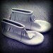 Vintage Minnetonka White Hard Sole Fringe Zip Back Ankle Moccasins size 6.5