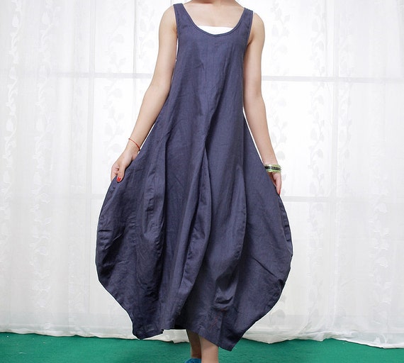 Blue linen dress Maxi dress causal dress