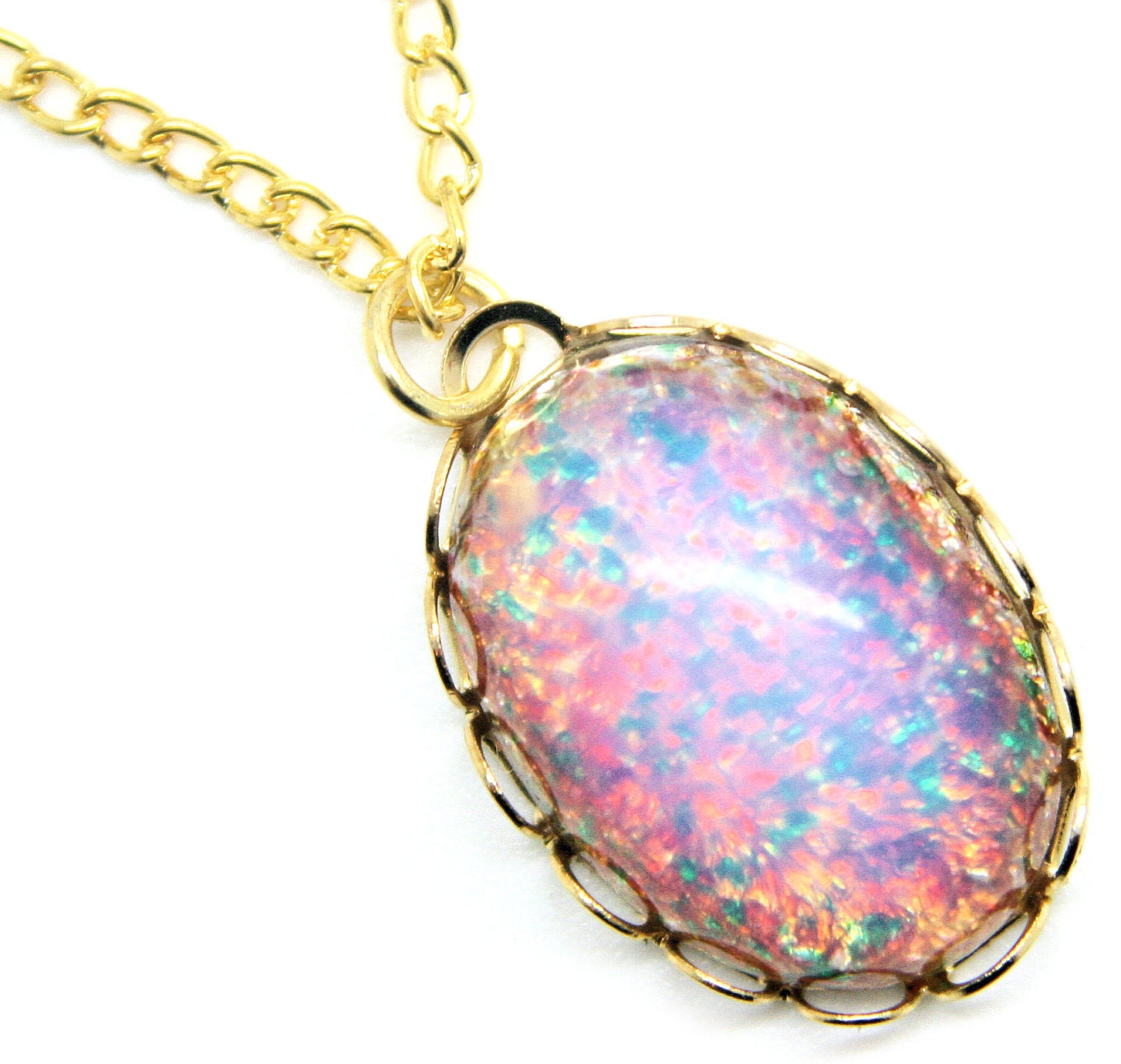 Items similar to SPARKLING Fire OPAL Stone Pendant Setting Gold plated ...