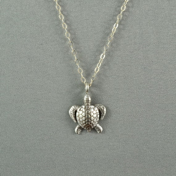 Vivid 3D Sea Turtle Necklace 925 Sterling Silver Modern