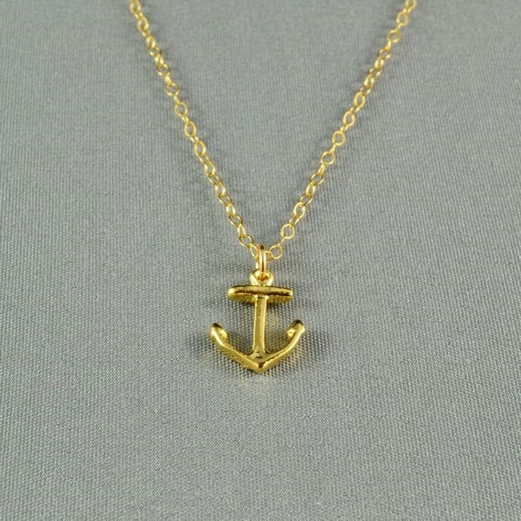 Items similar to Tiny Anchor Necklace, 18K Gold Vermeil, 14K Gold ...