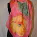 Hand painted scarf. Silk scarf. Large size. Red, yellow poppy flower with green leaves on red-orange background.