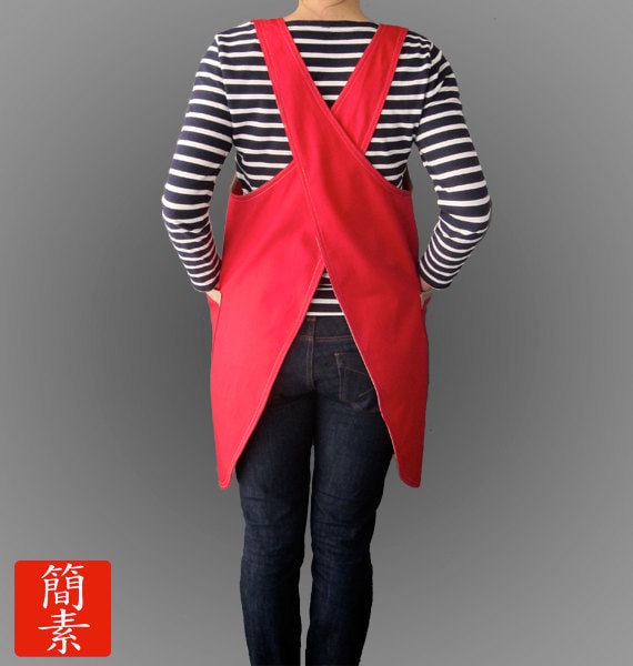 Womens Japanese No Ties Apron Red