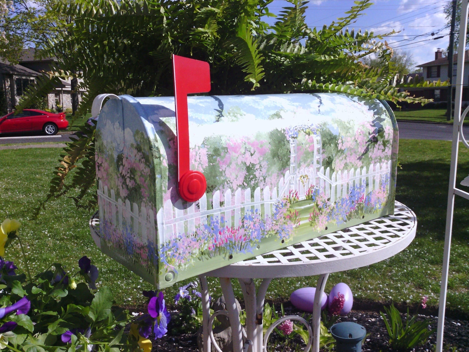 Hand painted rural garden mailbox