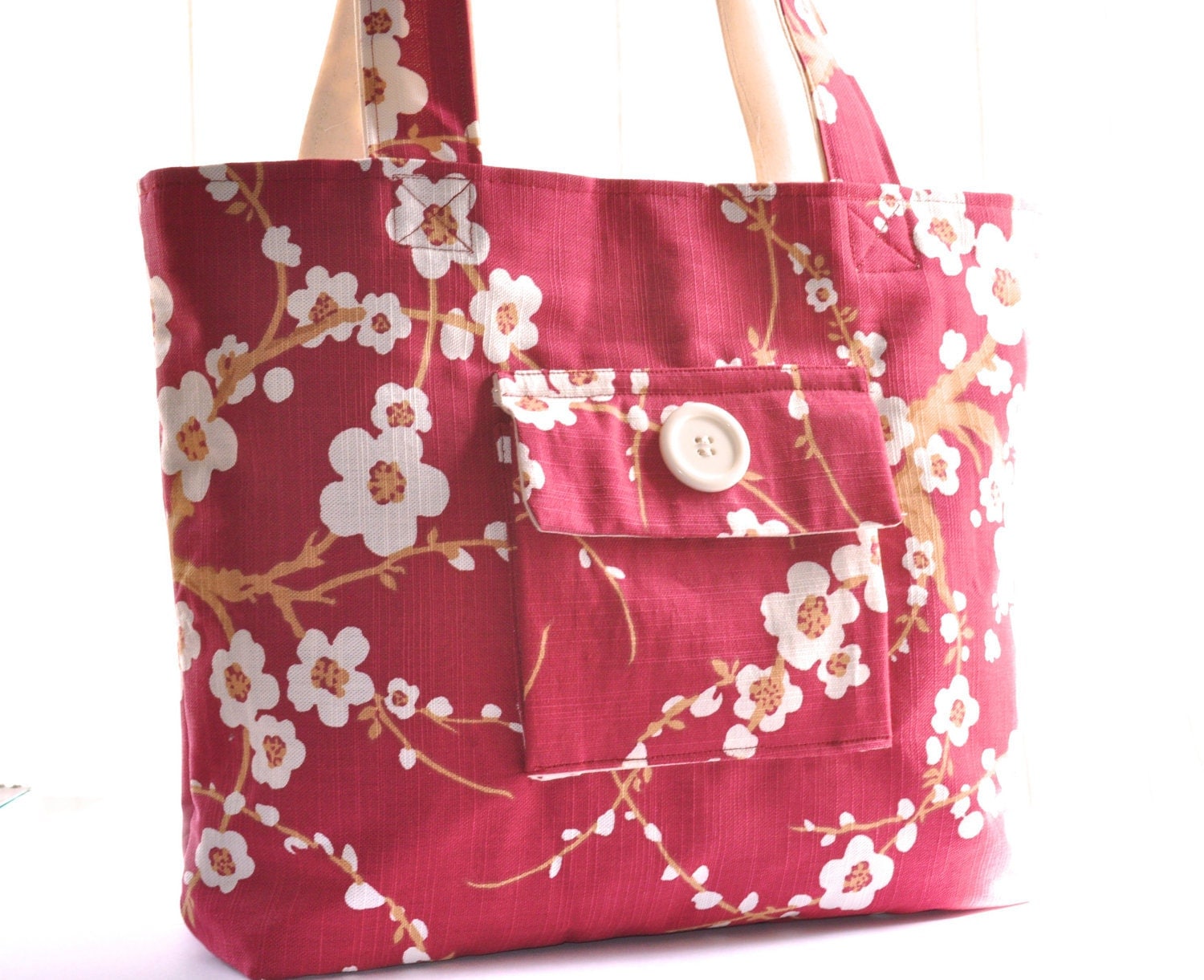 Laura Ashley tote bag purse cherry blossom floral print lined