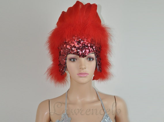 Red feather sequins las vegas dancer showgirl by lawrencelv