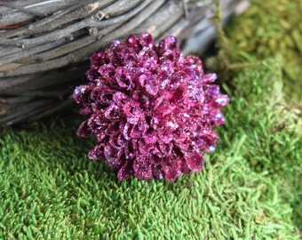 Glittered Plum Pompom Mum Alligator Hair Clip- Handmade Floral Headpiece