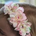 Pink Sparkle Headband w/ Glittered Pink & Cream Delphinium- Handmade Floral Headpiece