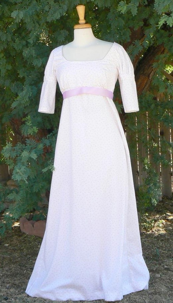 Regency Era Short Sleeve Dress Cotton Empire Waist Jane Austen