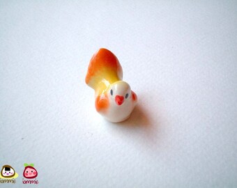 Miniature Bird, Yellow and Orange, Ceramic bird, desk buddy, porcelain, tiny animal, little animal, mini bird, little bird, iammie, lammie